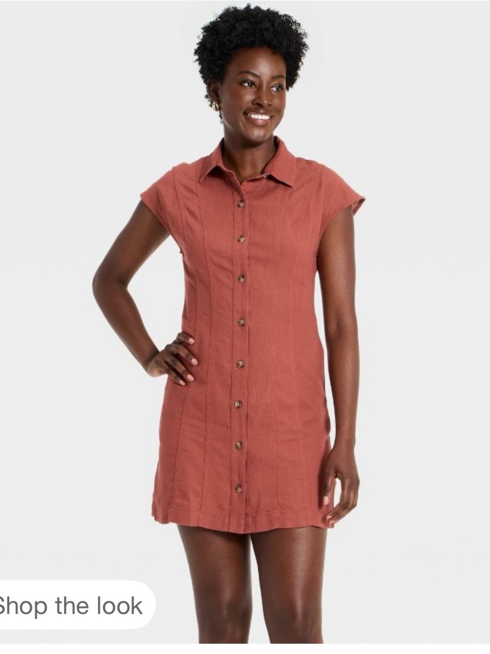 Women’s Button-Front Cap-Sleeve Swim Cover-Up Dress — Rust
